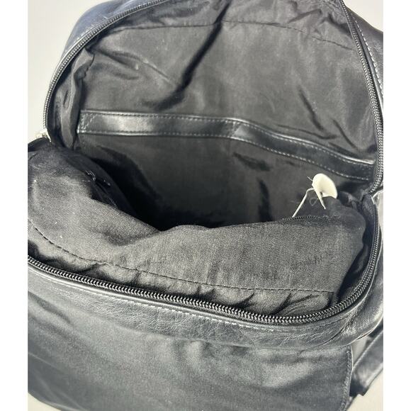 Tignanello Leather Backpack Black Bag Flap Over Zip Shoulder Straps Travel Purse - Picture 9 of 16